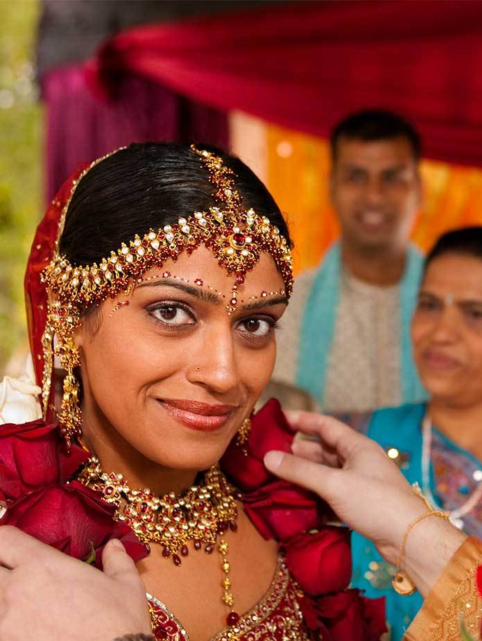 NYC south Asian wedding photographer closeup of Bride