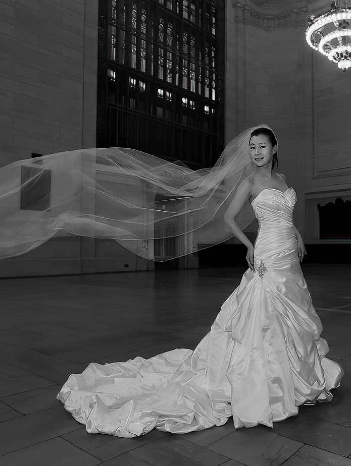 Photograph of wedding veil flowing in the wind